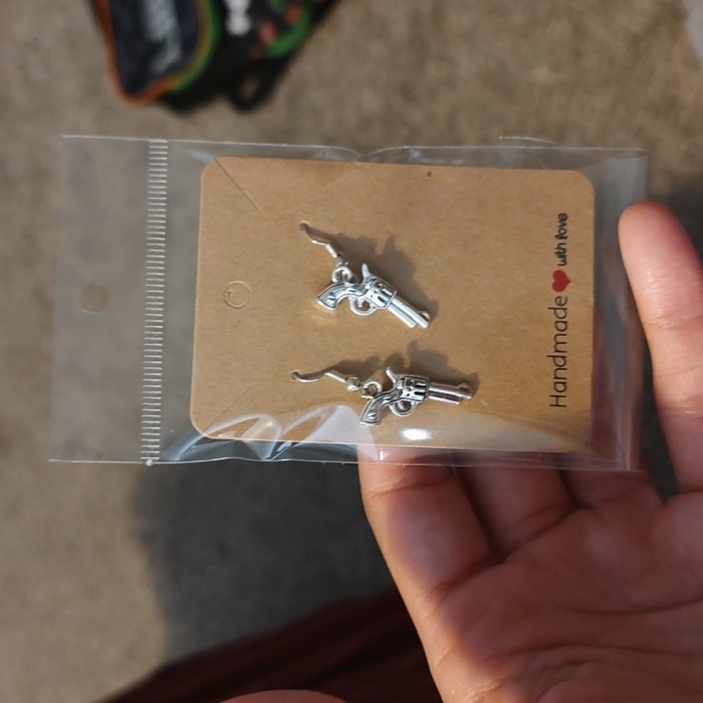 Silver Vintage Pistol Shape Dangle Earrings